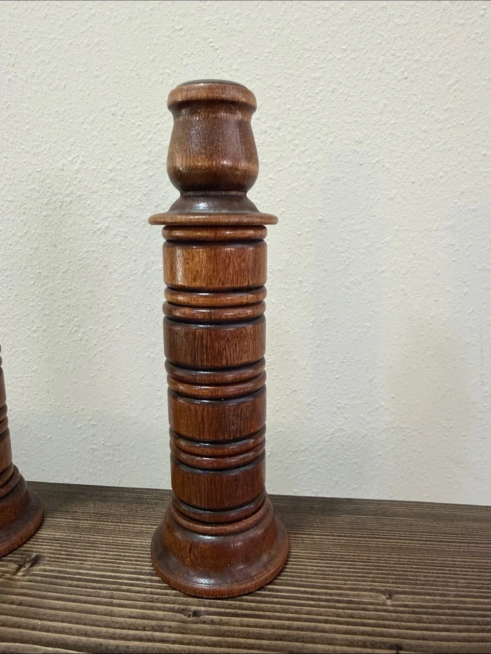 Vintage Solid Wood Candlestick Holders Set of 2 Turned Wooden Candle Holders
